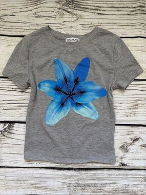 ♡ Popular 21 Junior's Gray Stretch Tee with Blue Floral Graphic S